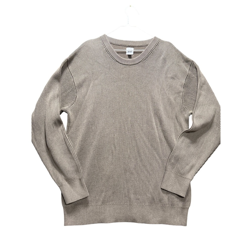 GAP Plaited Rib Crewneck Sweater Mens L Brown Ribbed Cotton Long Sleeve